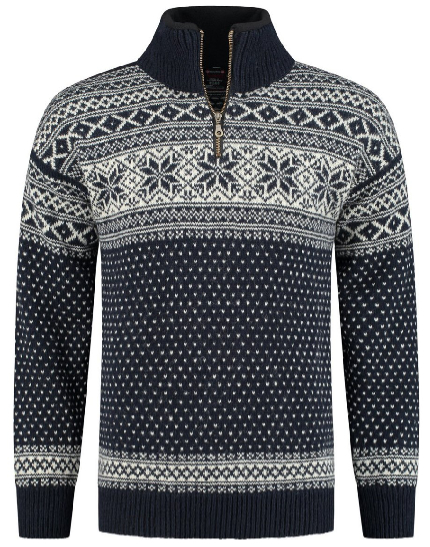 Noorse wollen trui  donkerblauw/wit