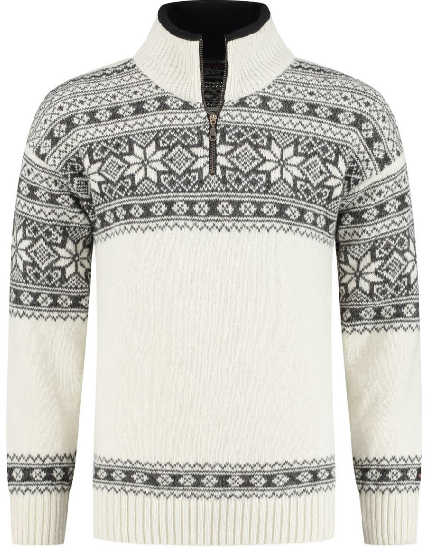 Noorse wollen trui  wit/grijs