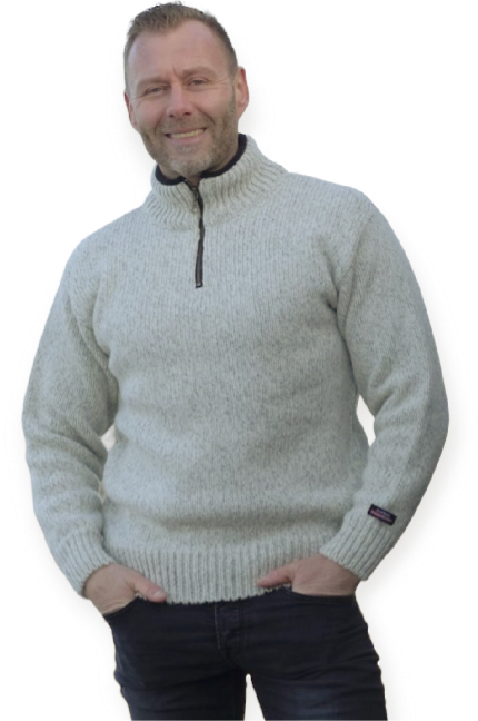 Noorse wollen trui  ecru/lichtgrijs