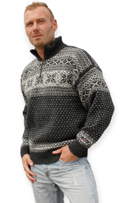 Noorse wollen trui  grijs/ecru