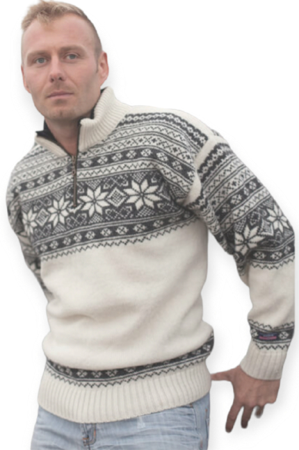 Noorse wollen trui  wit/grijs